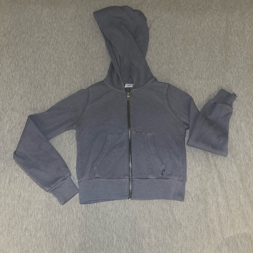 Aritzia Tna Waffle Zip-up Hoodie (granite blue) - Picture 2 of 6